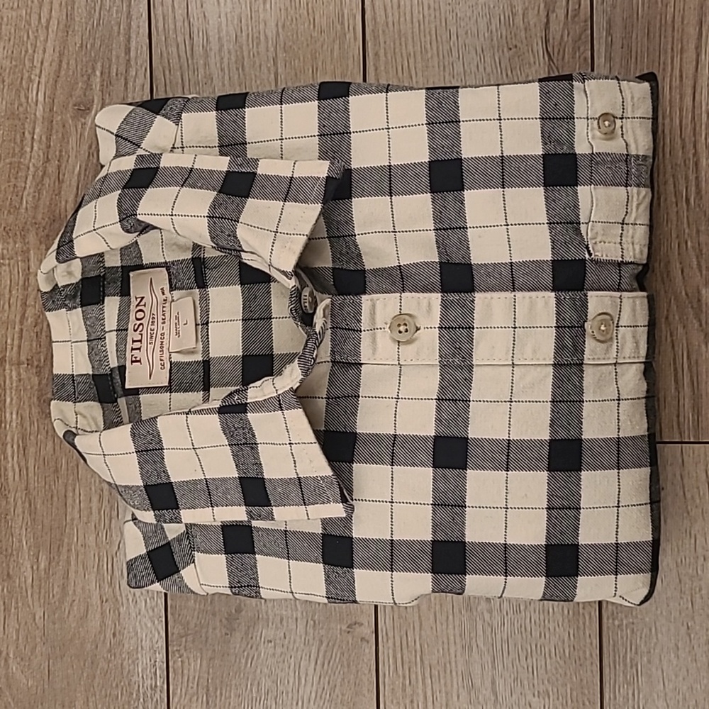 Filson Cream and Black Checkered Button Down Shirt